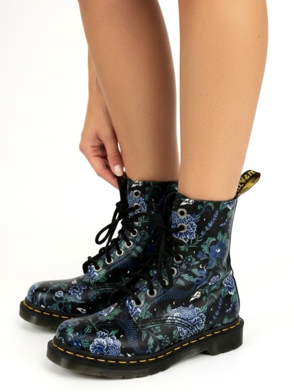 Dr. Martens 1460 Pascal Mystic Floral Lace Up Leather Boots, Black Blue, Size 5